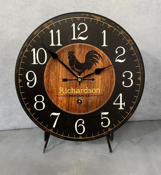 Black &amp; Wood 2 Rooster Wall Clock - CustomBigClocks