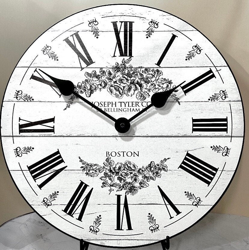 Barnwood Floral White Wall Clock - CustomBigClocks