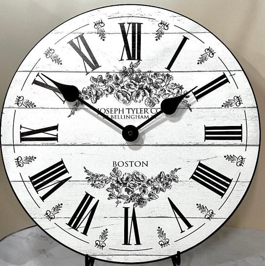 Barnwood Floral White Wall Clock - CustomBigClocks