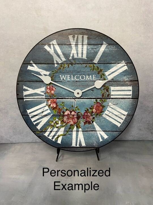 Barnwood Blue Floral Wall Clock - CustomBigClocks