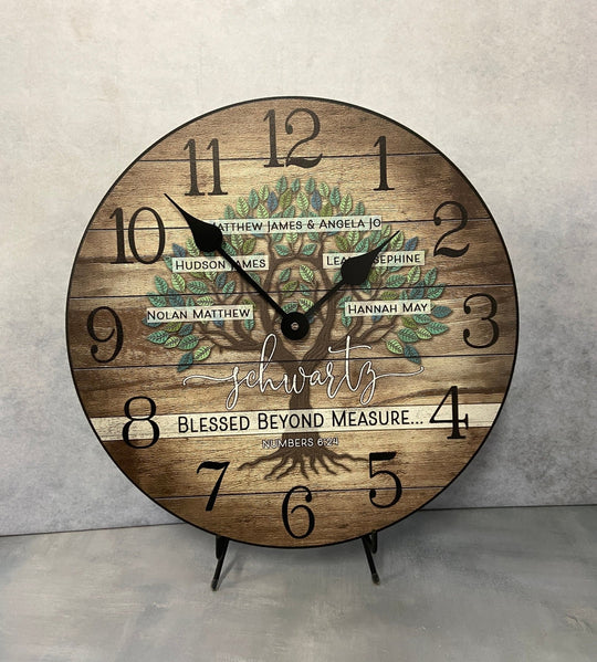 Personalized Wood Family Tree Clock - CustomBigClocks
