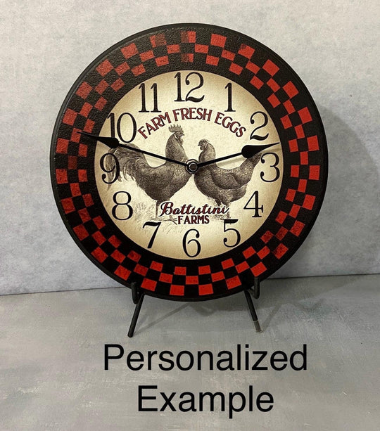 Personalized Red &amp; Black Rooster Farm Wall Clock - CustomBigClocks