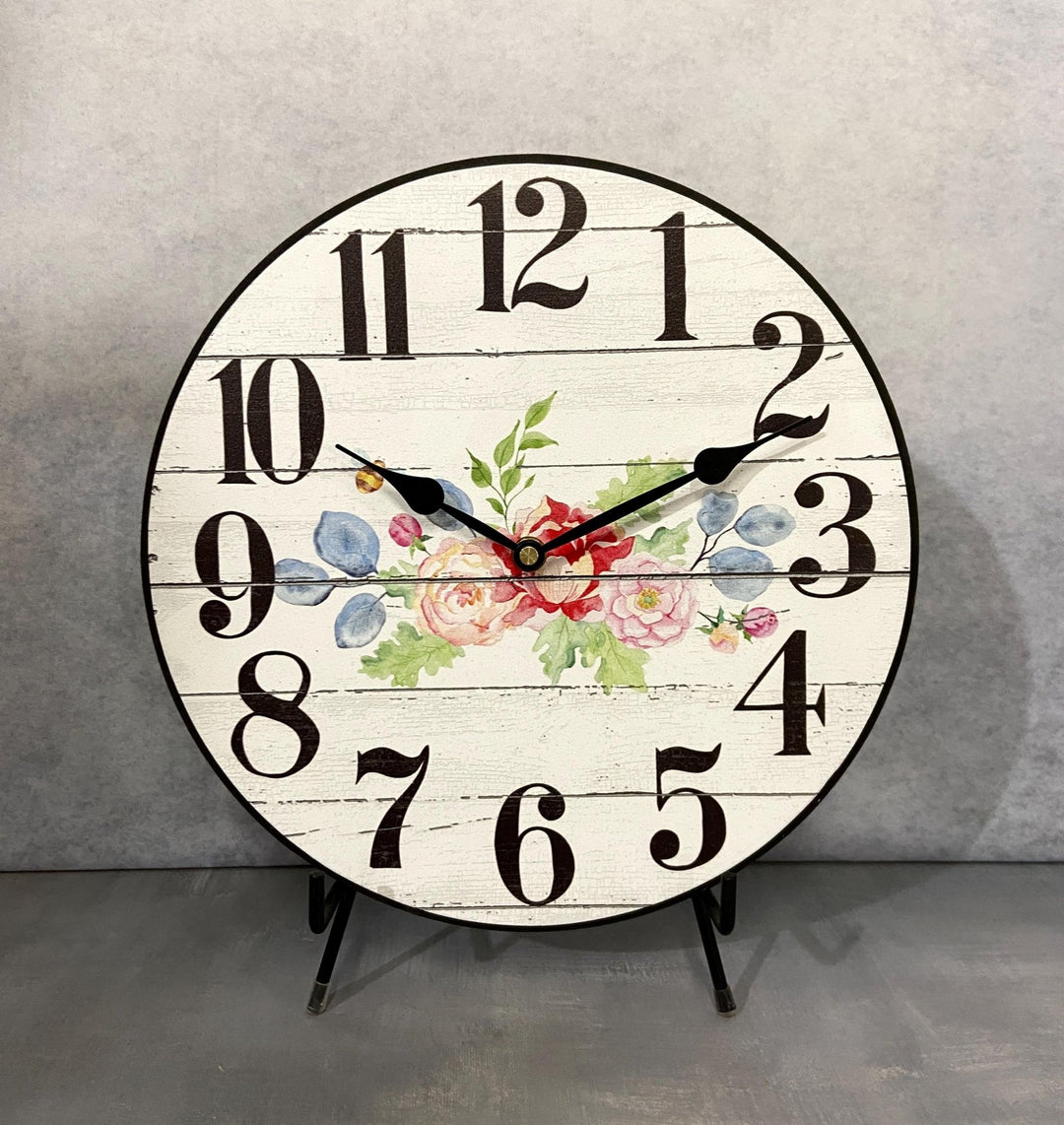 White Barnwood Floral Wall Clock - CustomBigClocks