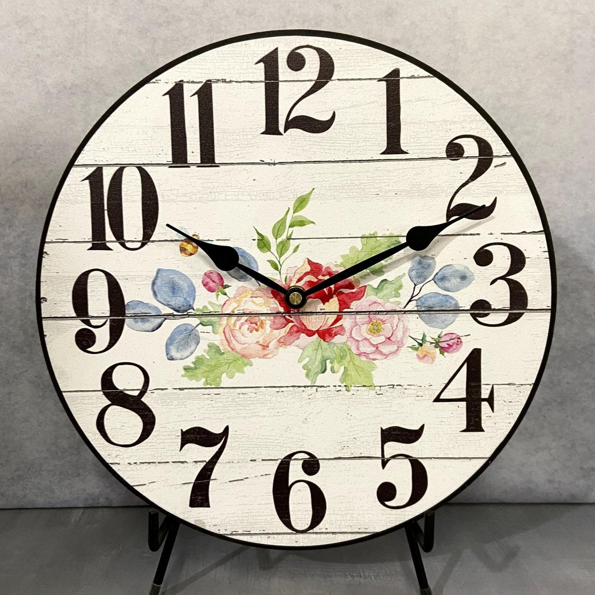 White Barnwood Floral Wall Clock - CustomBigClocks