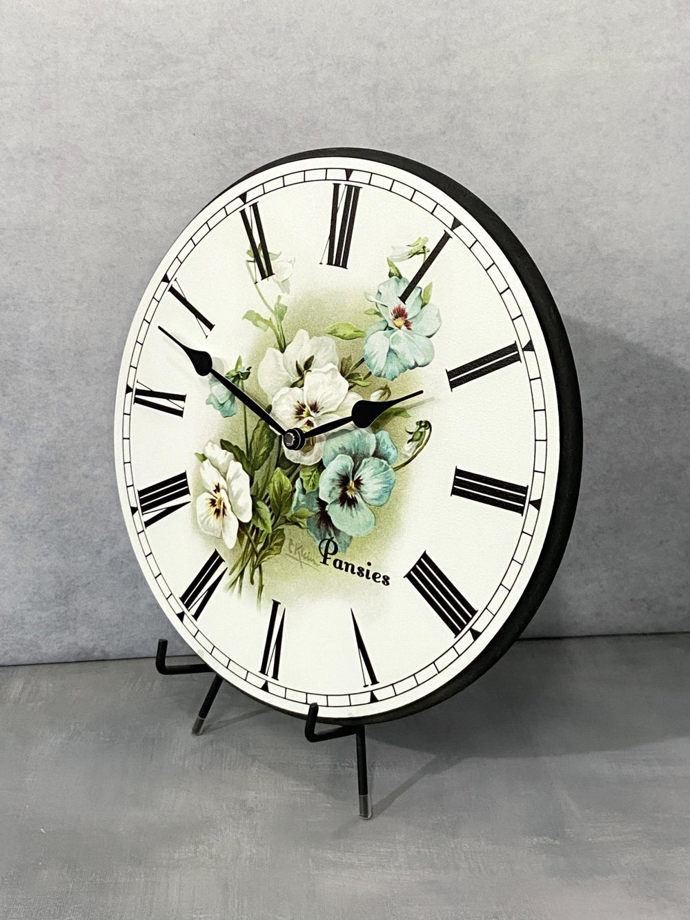 White Pansies Wall Clock - CustomBigClocks