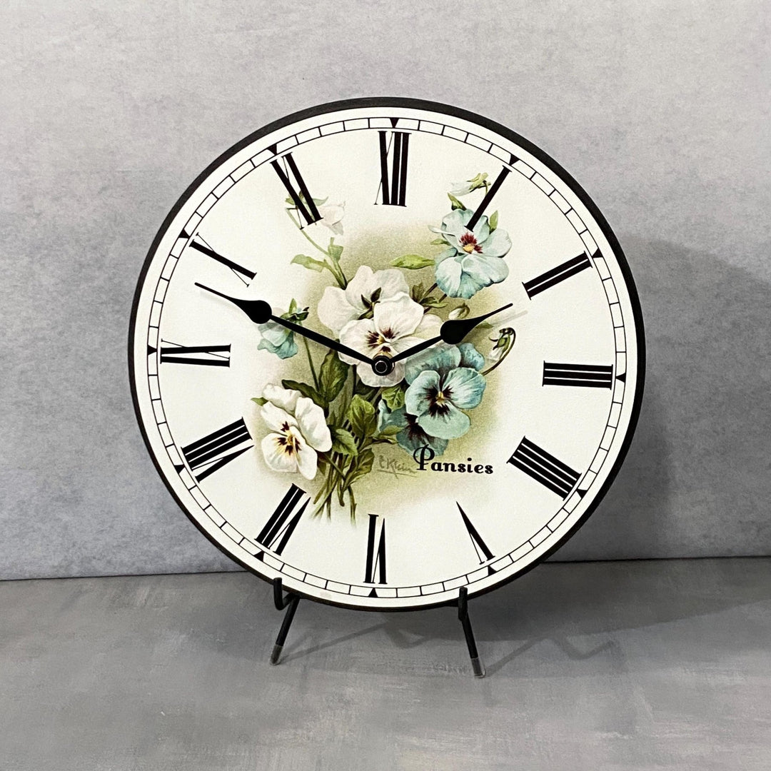 White Pansies Wall Clock - CustomBigClocks