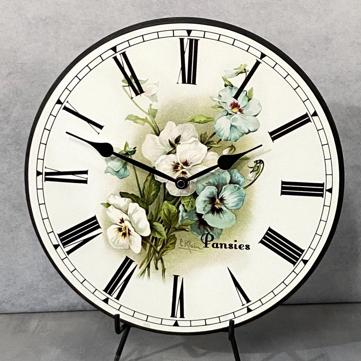 White Pansies Wall Clock - CustomBigClocks