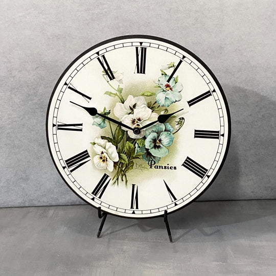 White Pansies Wall Clock - CustomBigClocks