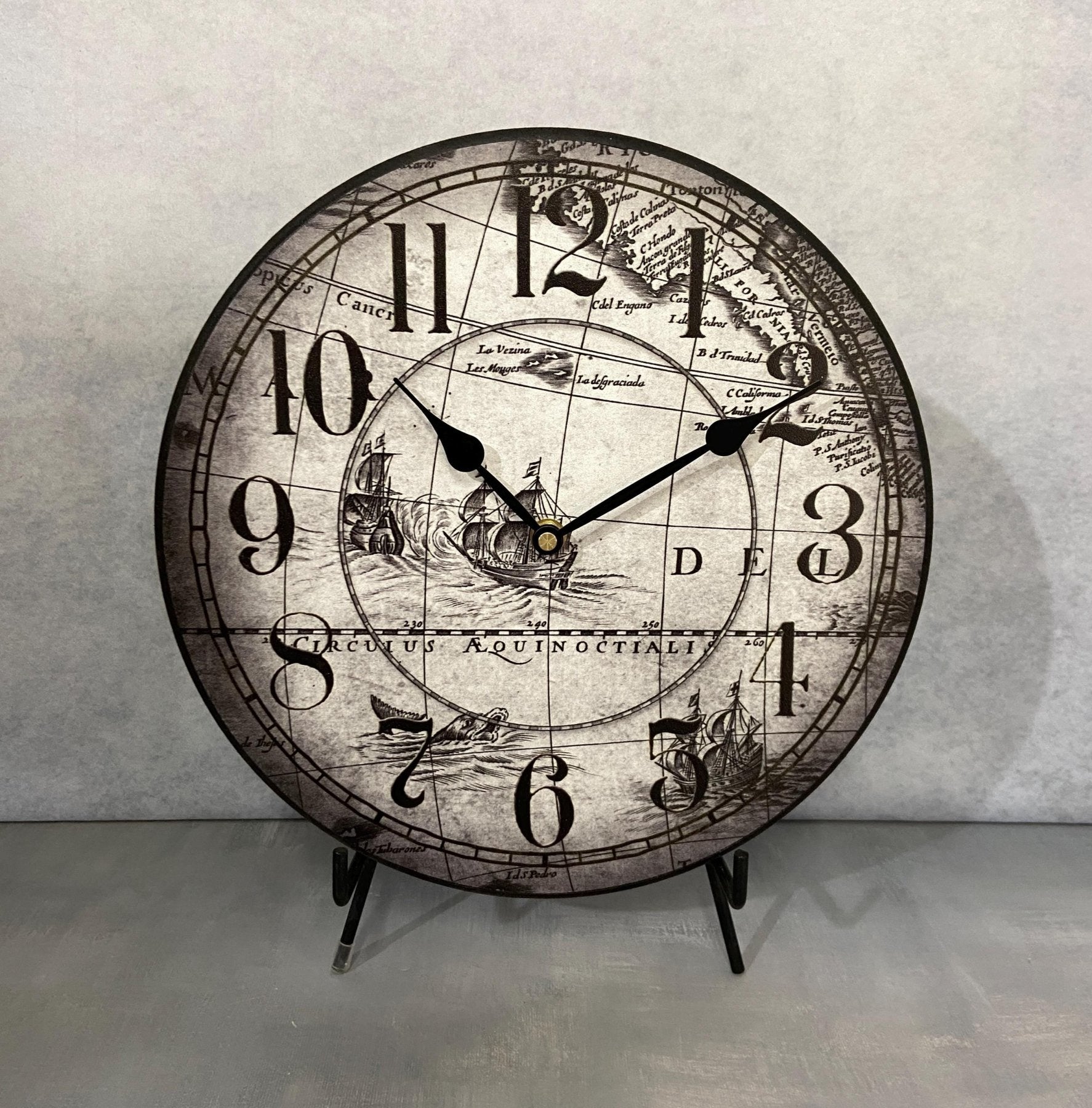Gray Map Wall Clock - CustomBigClocks