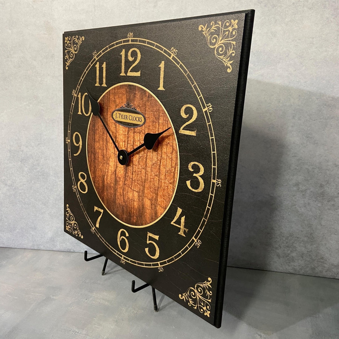 Black &amp; Wood Square Wall Clock - CustomBigClocks