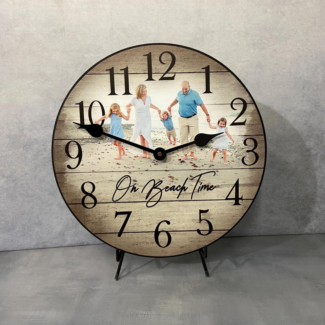 Personalized Blonde Wood Photo Wall Clock - CustomBigClocks