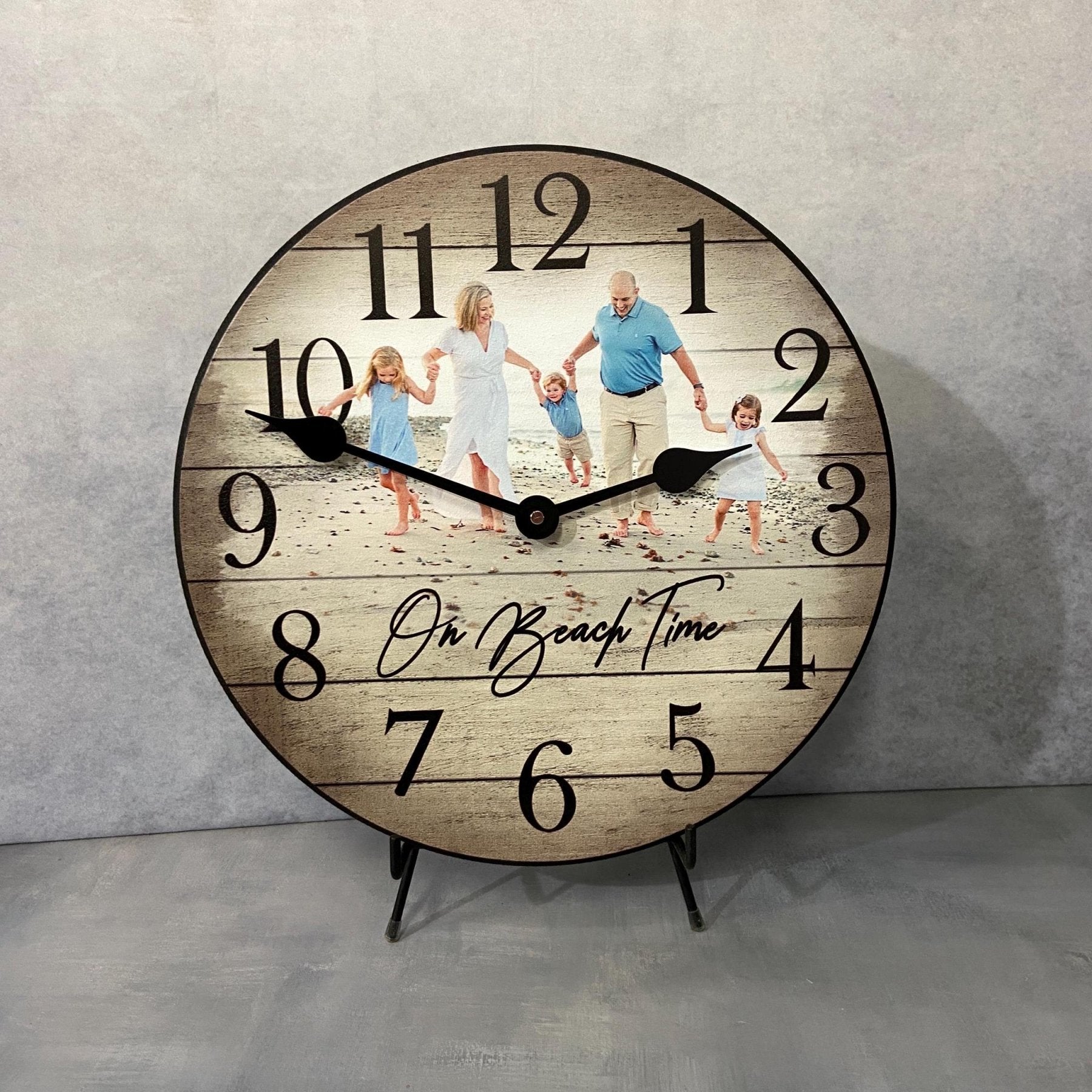 Personalized Blonde Wood Photo Wall Clock - CustomBigClocks