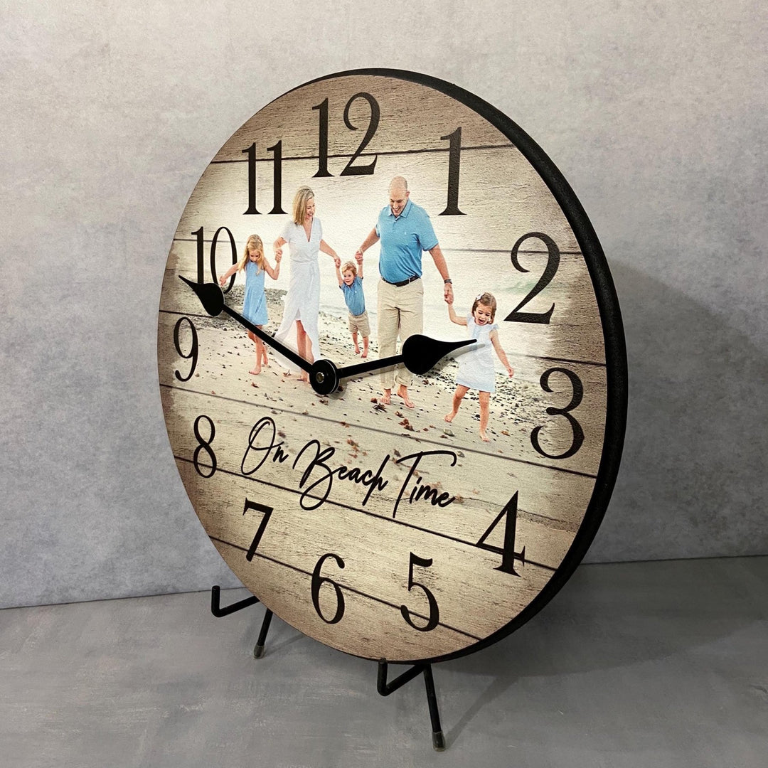 Personalized Blonde Wood Photo Wall Clock - CustomBigClocks