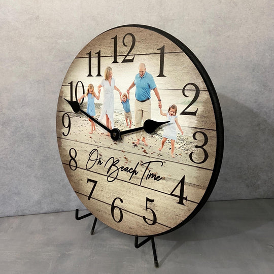 Personalized Blonde Wood Photo Wall Clock - CustomBigClocks