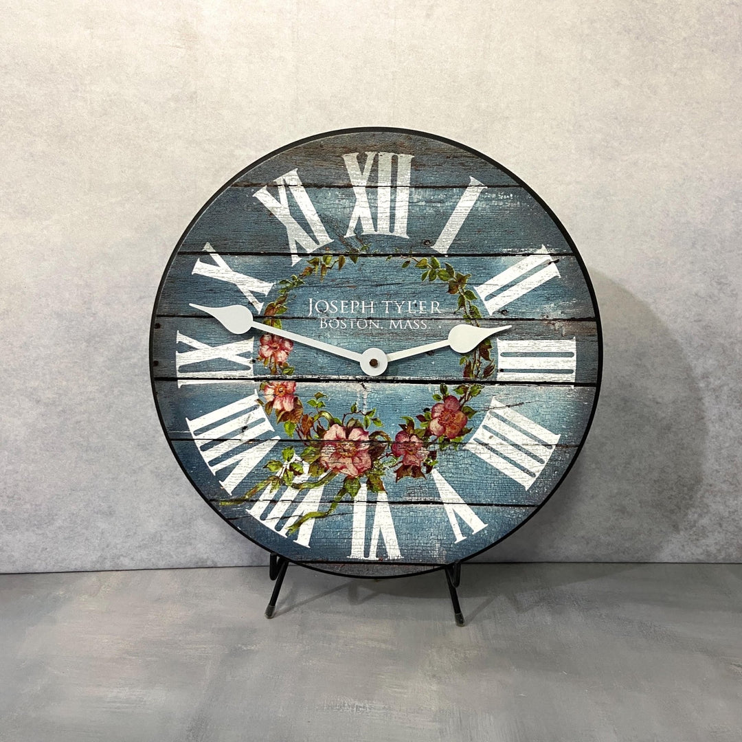 Barnwood Blue Floral Wall Clock - CustomBigClocks