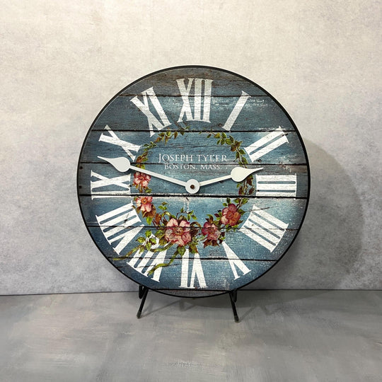 Barnwood Blue Floral Wall Clock - CustomBigClocks