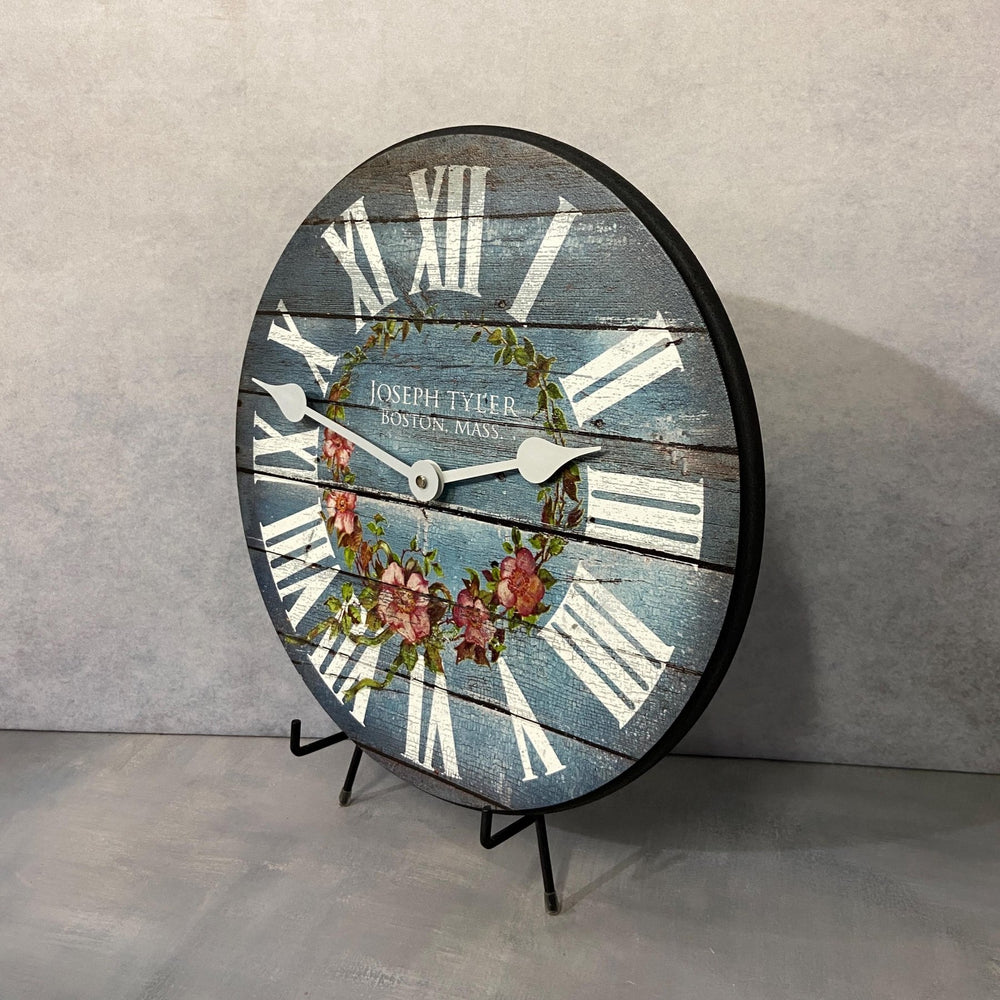 Barnwood Blue Floral Wall Clock - CustomBigClocks