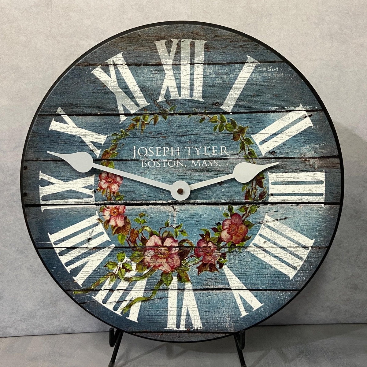 Barnwood Blue Floral Wall Clock - CustomBigClocks