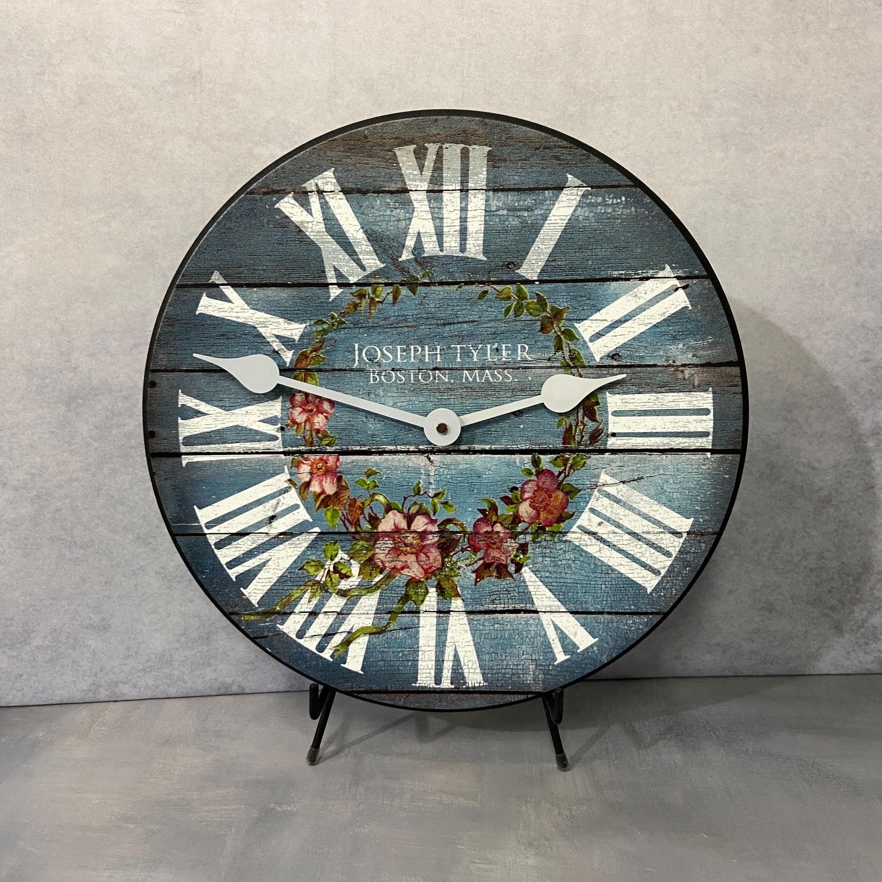 Barnwood Blue Floral Wall Clock - CustomBigClocks