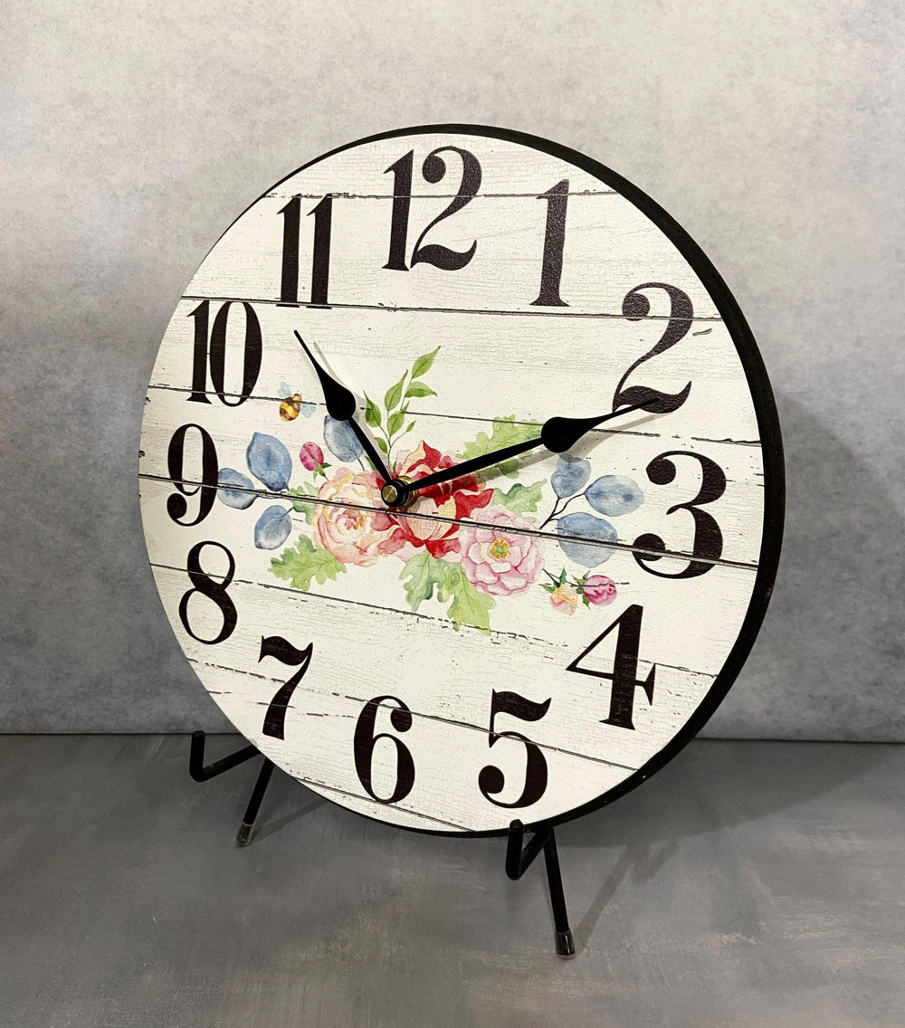 White Barnwood Floral Wall Clock - CustomBigClocks