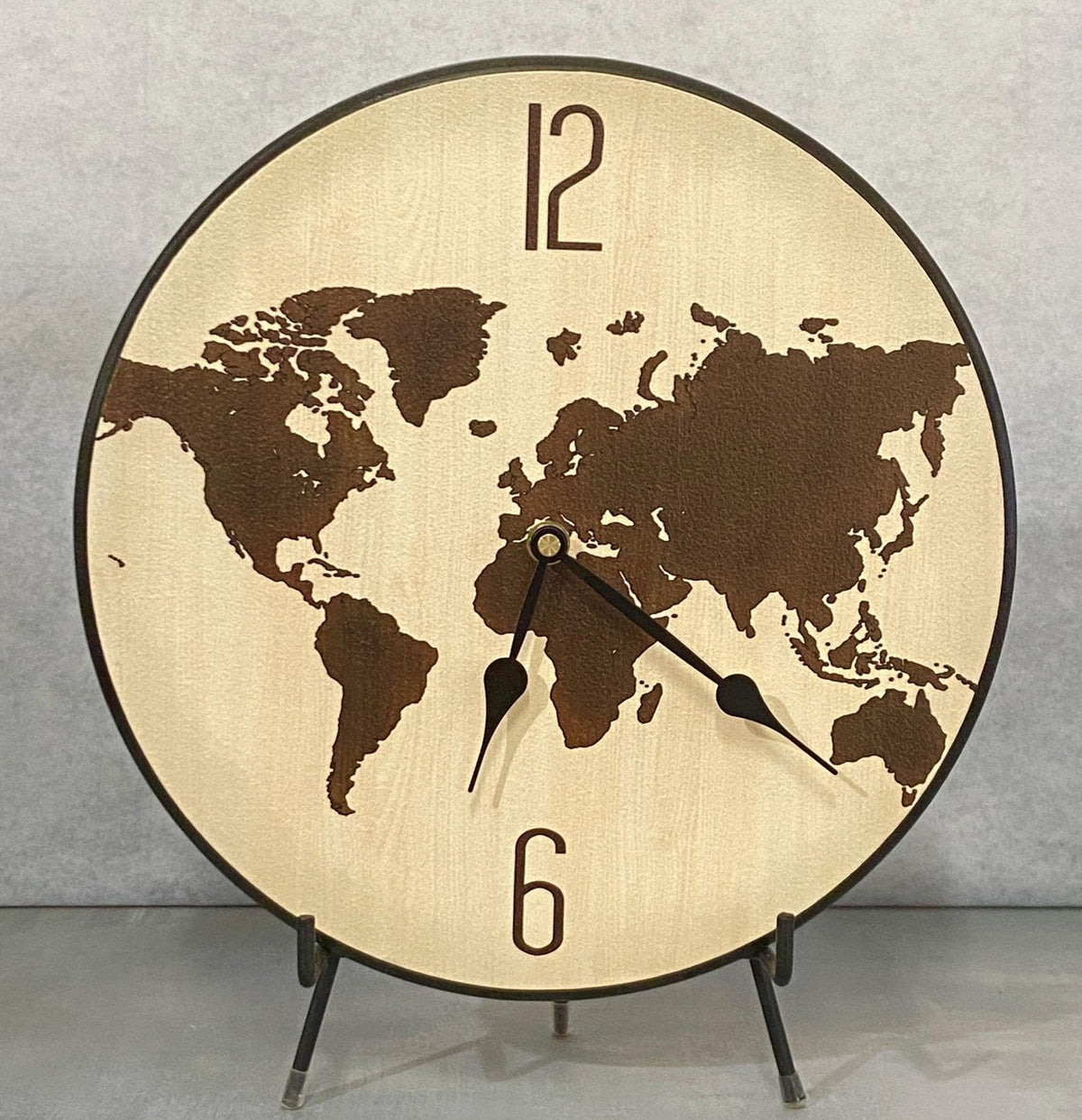 Birch Grain World Map Clock, handcrafted in Mesa, Arizona