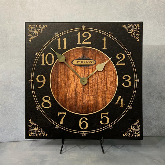 Black &amp; Wood Square Wall Clock - CustomBigClocks