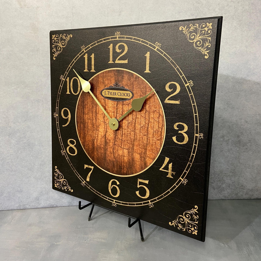 Black &amp; Wood Square Wall Clock - CustomBigClocks