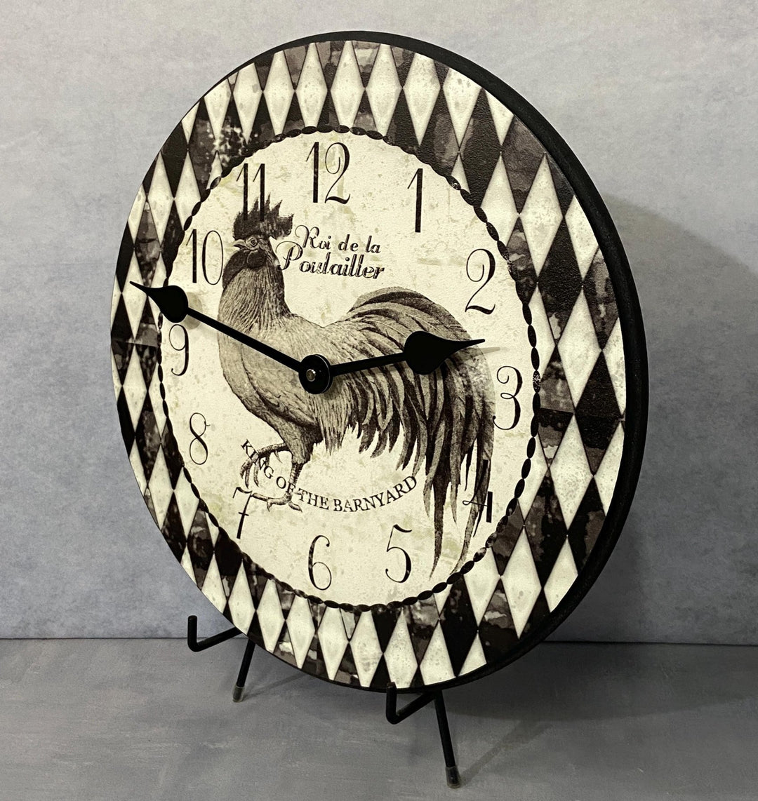 Black &amp; Ivory Harlequin Rooster Wall Clock - CustomBigClocks