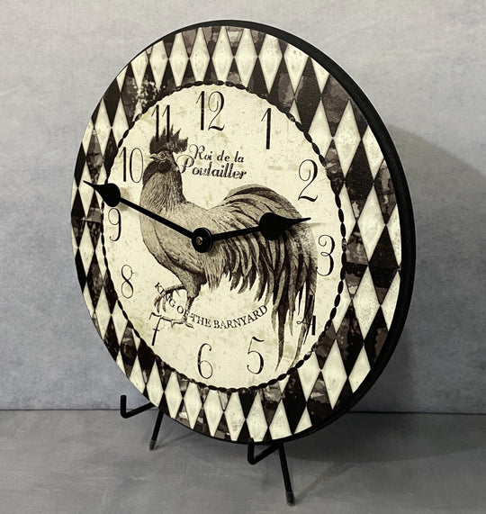Black &amp; Ivory Harlequin Rooster Wall Clock - CustomBigClocks