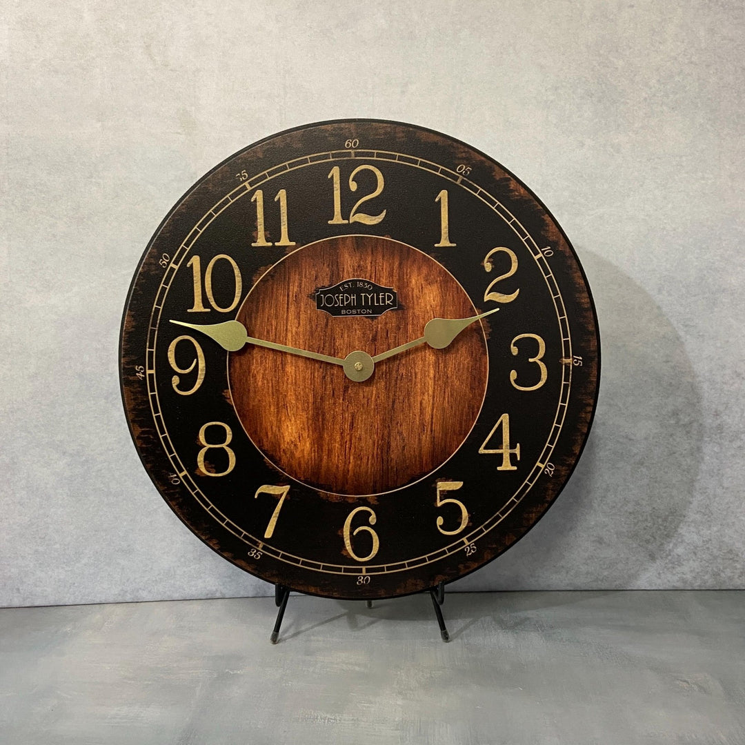 Rustic Black &amp; Wood Wall Clock - CustomBigClocks