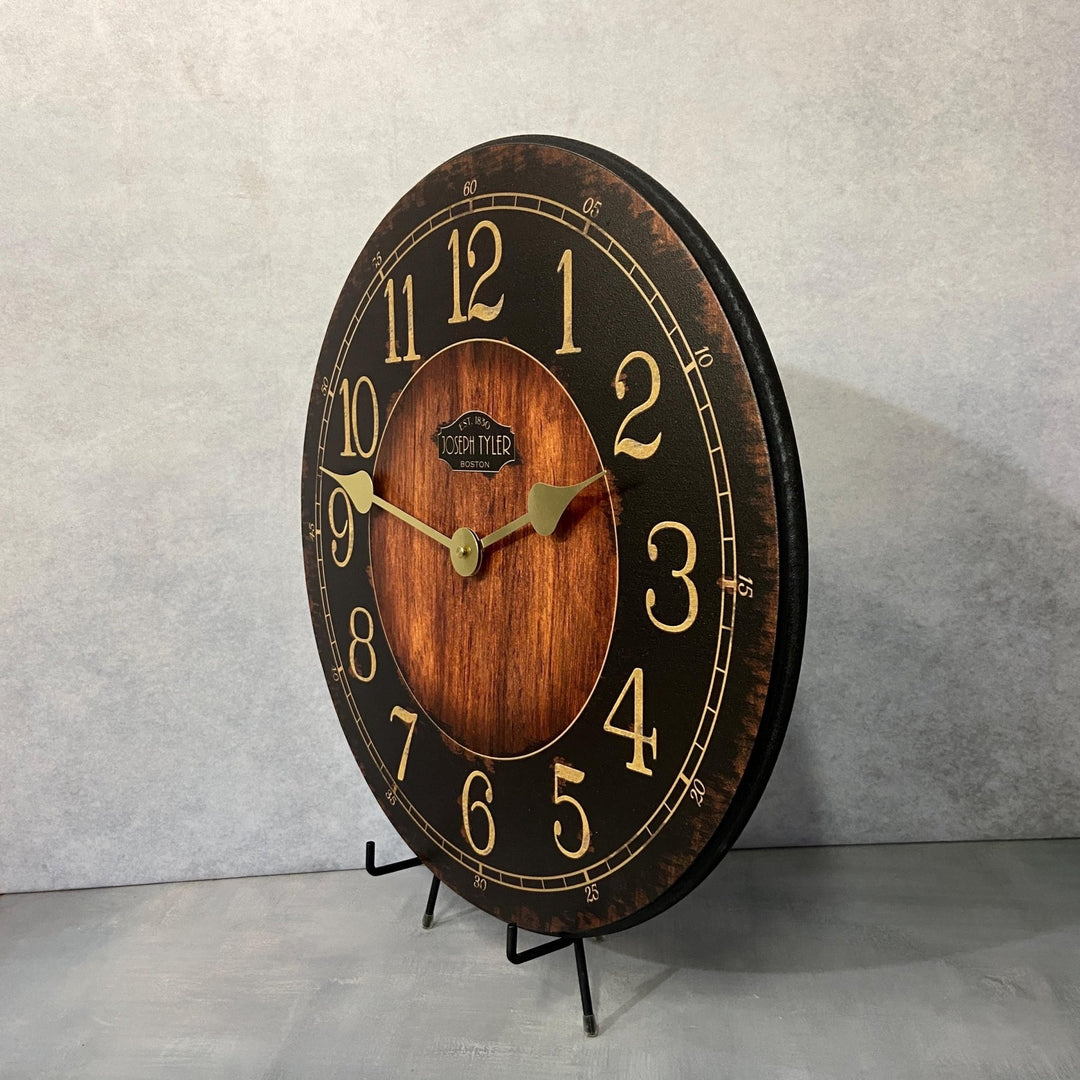 Rustic Black &amp; Wood Wall Clock - CustomBigClocks