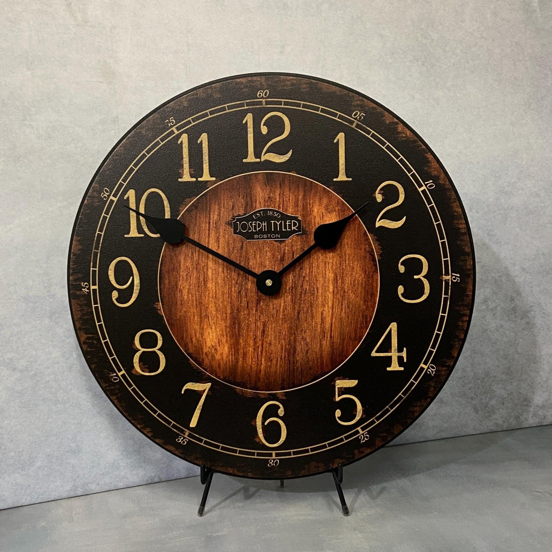 Rustic Black &amp; Wood Wall Clock - CustomBigClocks