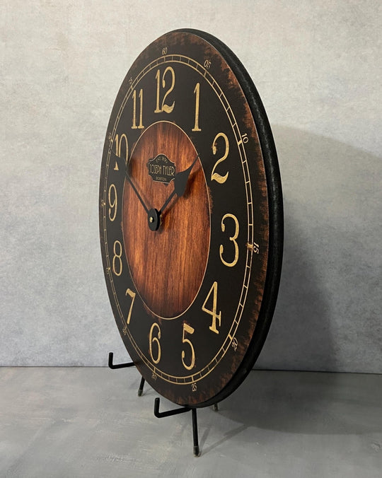 Rustic Black &amp; Wood Wall Clock - CustomBigClocks