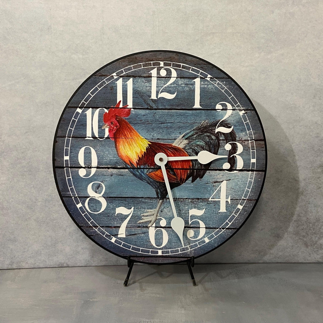 Barnwood Blue Rooster Wall Clock - CustomBigClocks