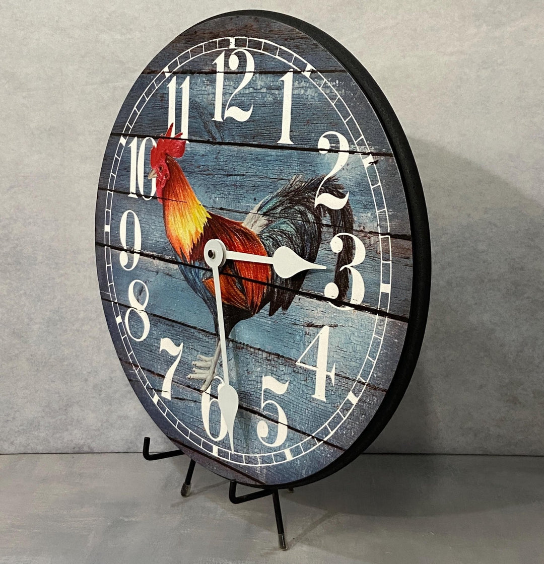 Barnwood Blue Rooster Wall Clock - CustomBigClocks