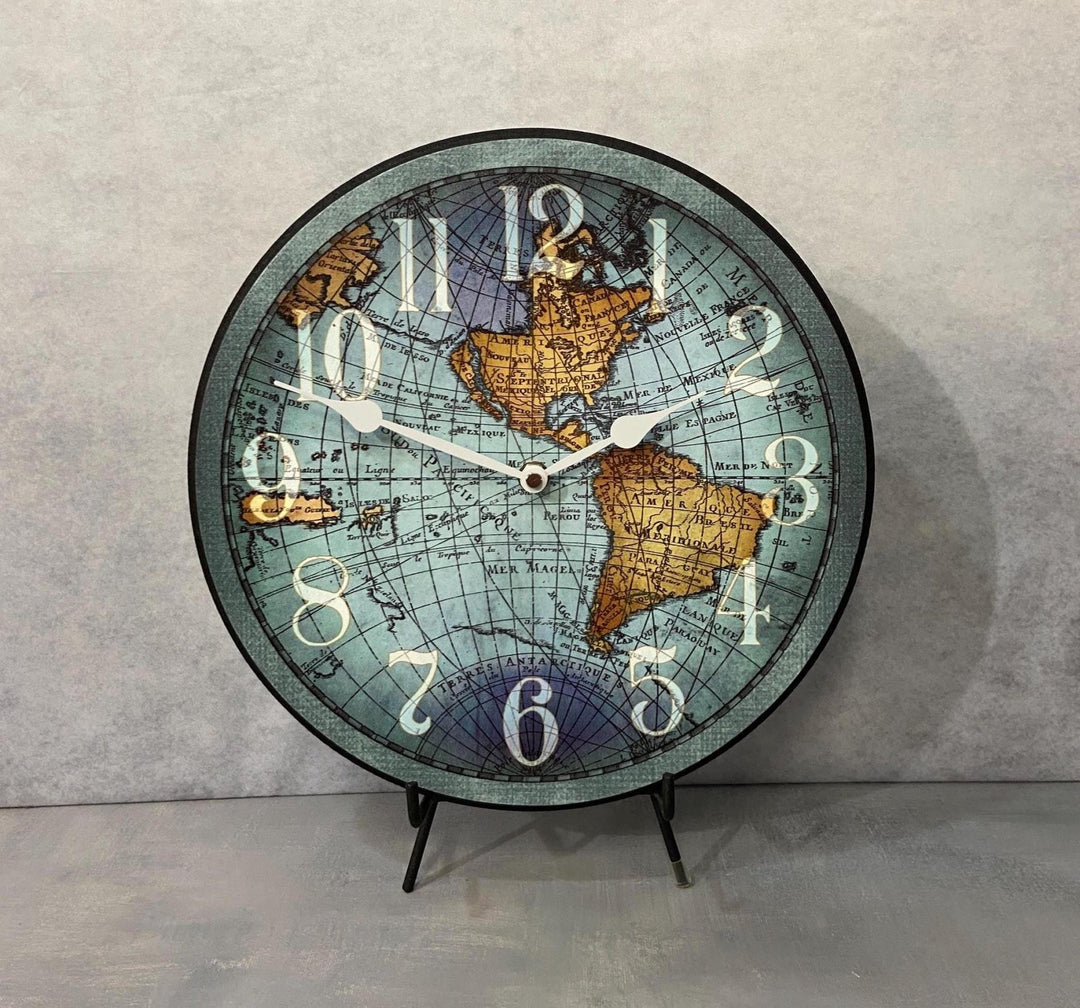 Vincenzo Blue World Mapclock - CustomBigClocks