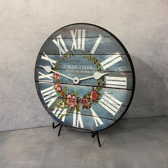 Barnwood Blue Floral Wall Clock - CustomBigClocks