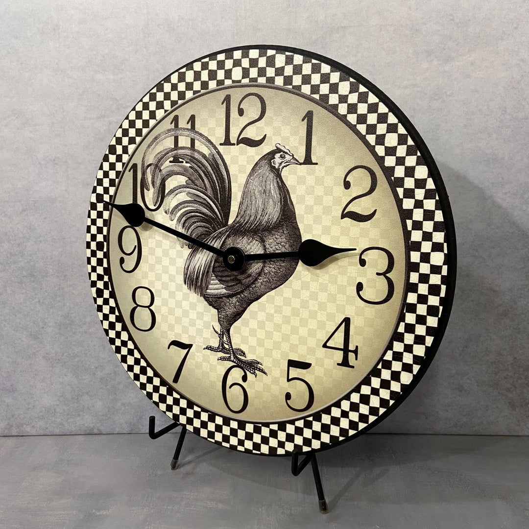 Black &amp; Cream Checker Rooster Wall Clock - CustomBigClocks