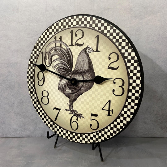 Black &amp; Cream Checker Rooster Wall Clock - CustomBigClocks