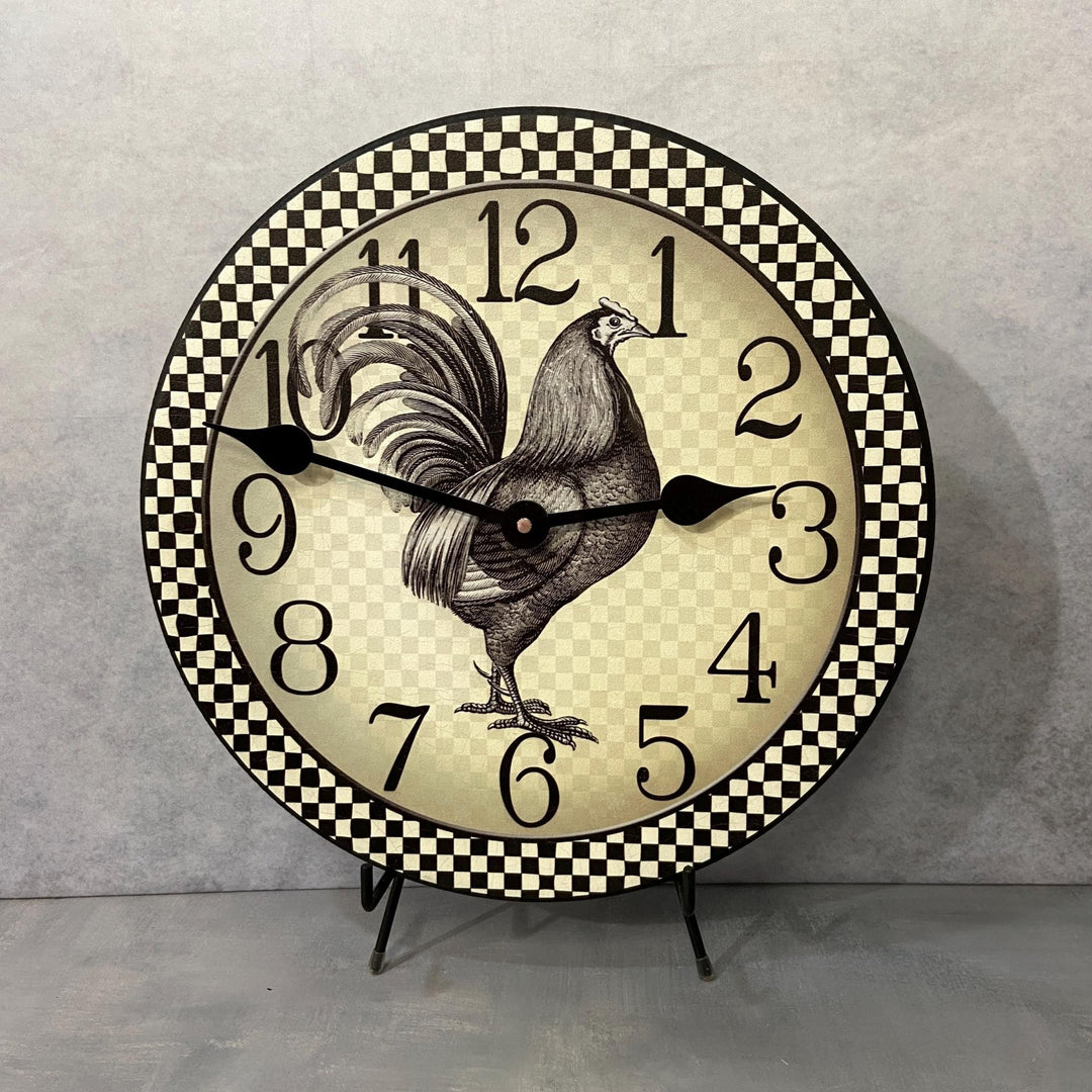 Black &amp; Cream Checker Rooster Wall Clock - CustomBigClocks