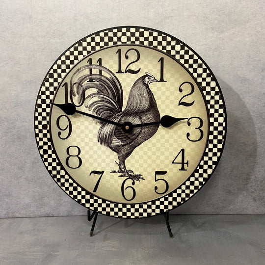 Black &amp; Cream Checker Rooster Wall Clock - CustomBigClocks