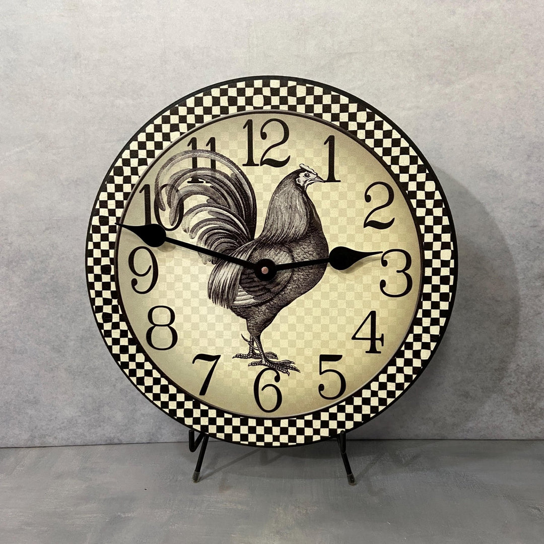 Black & Cream Checker Rooster Wall Clock - CustomBigClocks