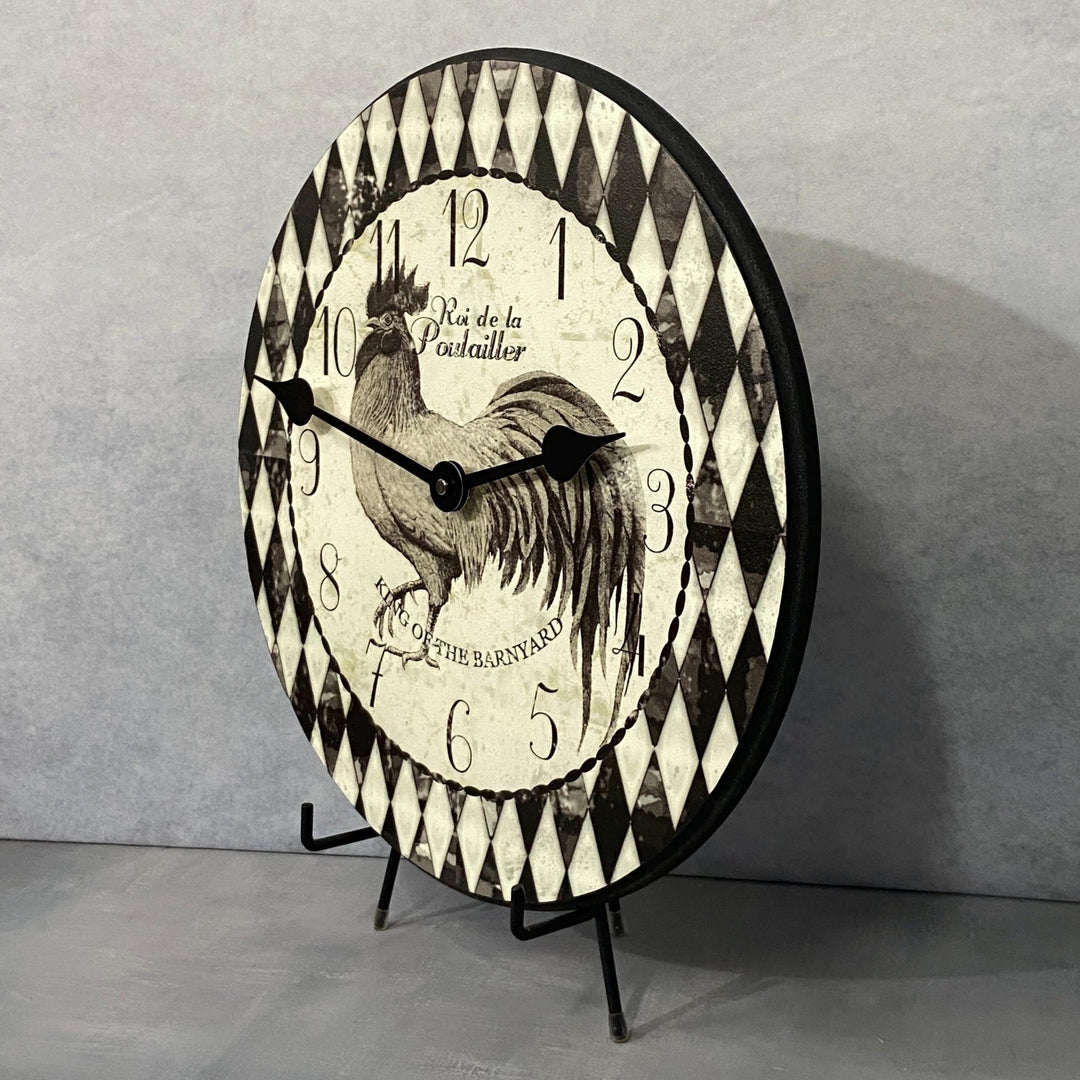 Black &amp; Ivory Harlequin Rooster Wall Clock - CustomBigClocks