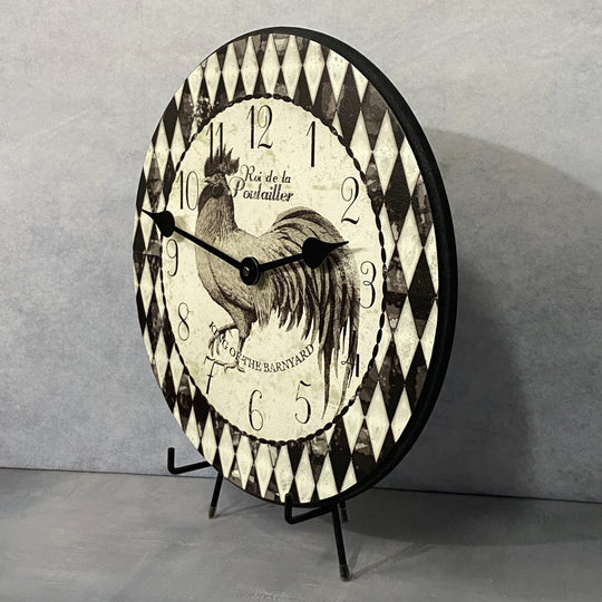 Black &amp; Ivory Harlequin Rooster Wall Clock - CustomBigClocks