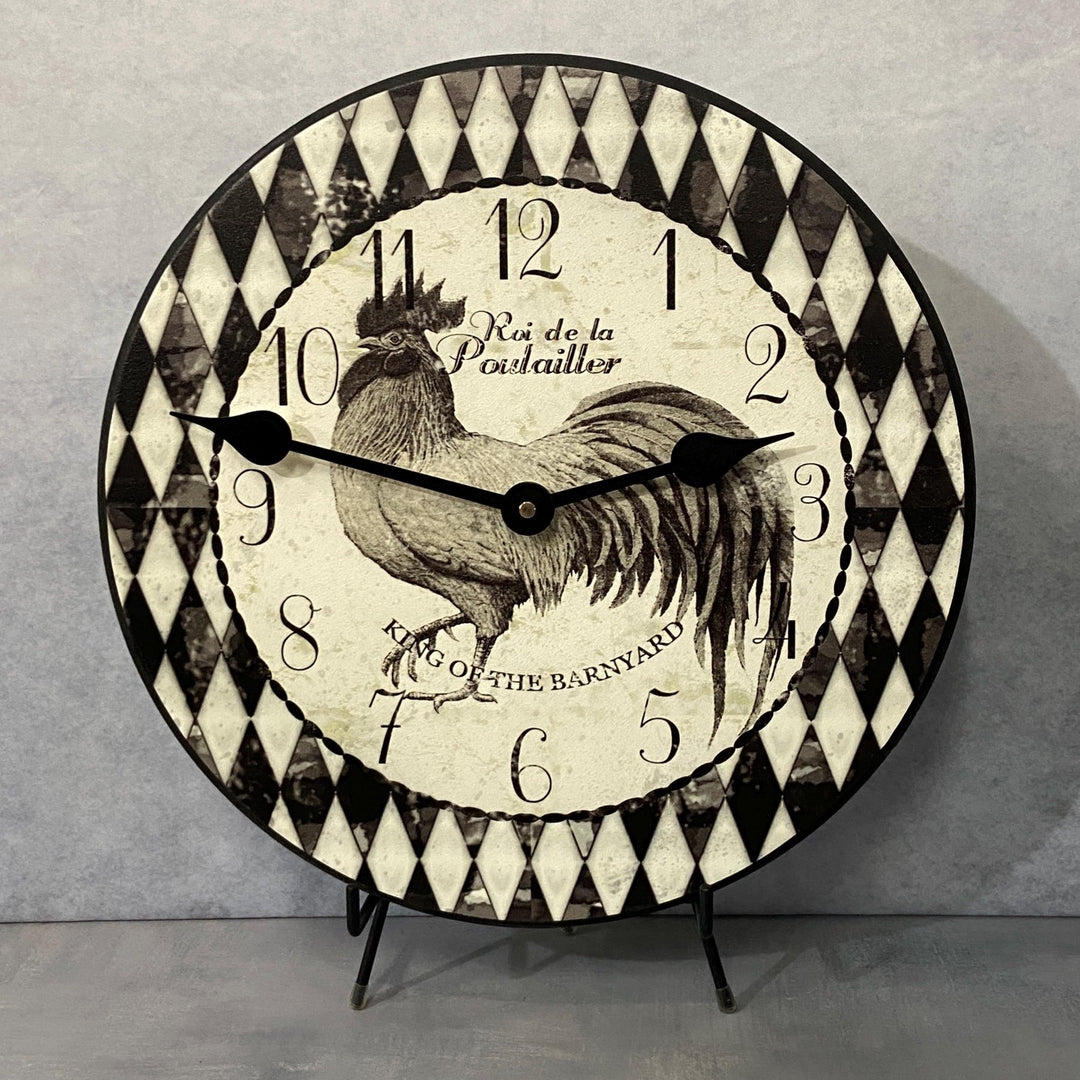Black & Ivory Harlequin Rooster Wall Clock - CustomBigClocks