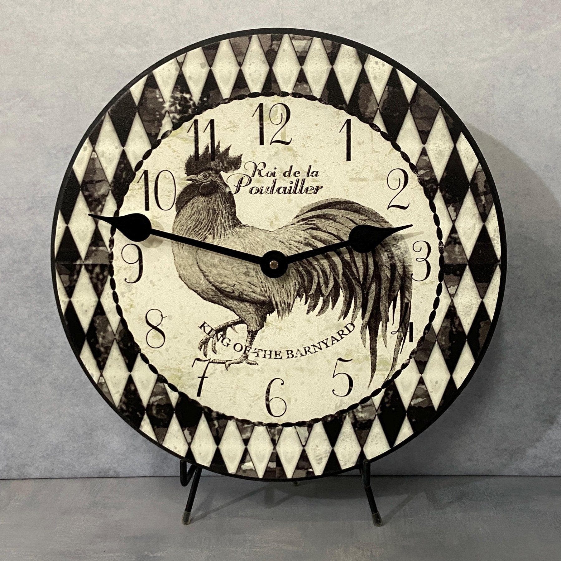 Black & Ivory Harlequin Rooster Wall Clock - CustomBigClocks