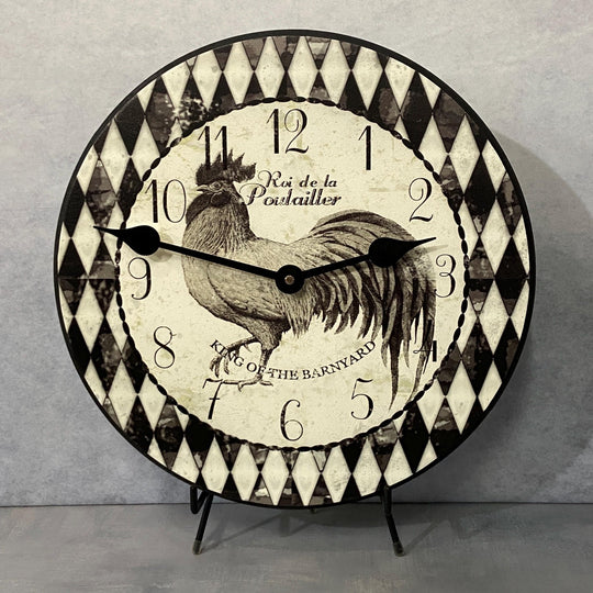 Black &amp; Ivory Harlequin Rooster Wall Clock - CustomBigClocks