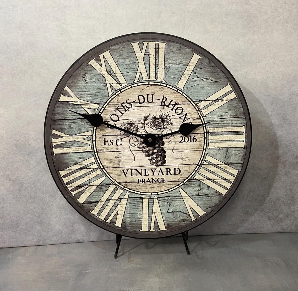 Wine Barrel Lid Blue Clock - CustomBigClocks