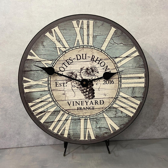 Wine Barrel Lid Blue Clock - CustomBigClocks