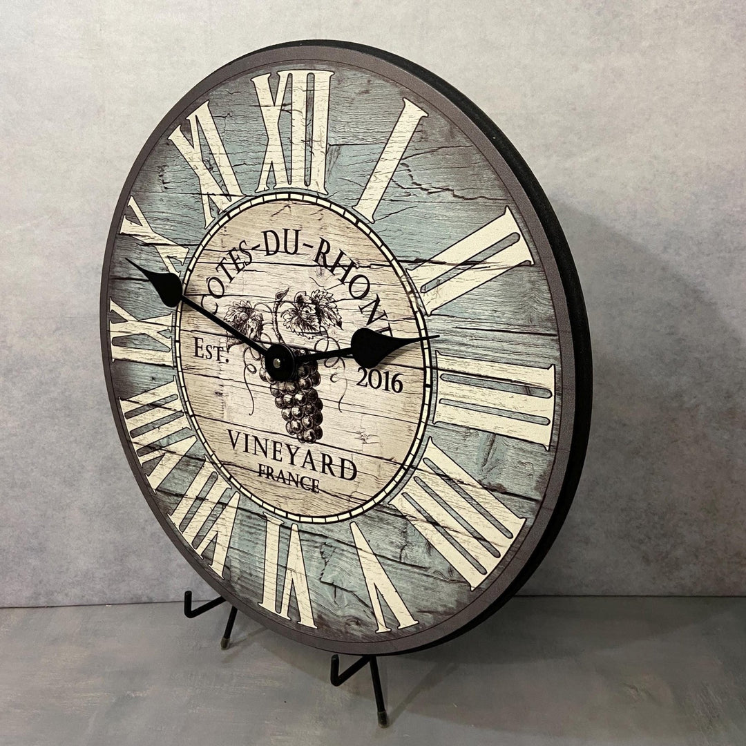 Wine Barrel Lid Blue Clock - CustomBigClocks